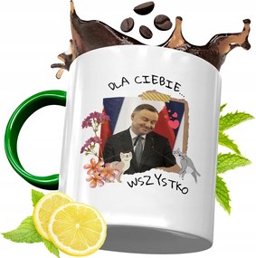 Zöld Bögre Andrzej Duda Elnök Ajándék Nyomtatott Fotóval