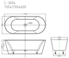 Noa szabadon álló fürdőkád 170x75x56 cm
