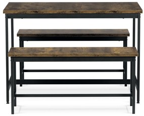 Étkezőgarnitúra 1 asztal +2 pad, asztal mérete 110x60x75, pad mérete 98x30x47, MDF, Öregtölgy színben. Nem víz és Uv álló.