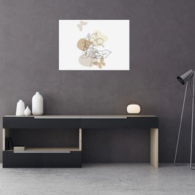 Üveg kép - Bézs virágok pillangóval N⁰1 (70x50 cm)
