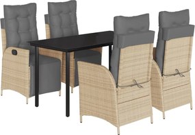 vidaXL 5 részes vegyes bézs polyrattan kerti étkezőgarnitúra párnákkal