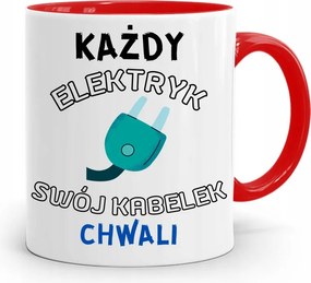 Bögre Piros Villanyszerelő Minden Kábel Dicséret nyomtatott fényképpel