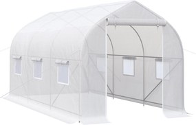 Outsunny 4x2x2 m-es Kertészeti Üvegház Túnusos Típusú 6 Lélegző Ablakkal és Felgombolható Cipzáras Ajtóval Növények és Zöldségek Terjesztésére | Aosom