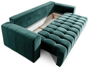Sötétzöld bársony kinyitható-tárolóhelyes kanapé 247 cm Lazaro – ELTAP