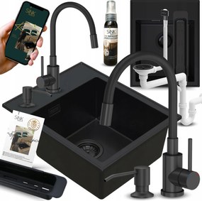 Gránit Mosogató 50 Fekete Matt Egykamrás +csaptelep Folyadék