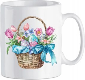 Kerámia bögre Húsvéti kosár virágokkal és húsvéti tojásokkal