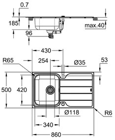 GROHE 31573SD1 - Konyhai mosogató szett K500 csepegtetővel és A csapteleppel, 86×50 cm, rozsdamentes acél