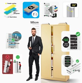 Zárható irodai szekrény JAN, 900 x 1850 x 400 mm, Fresh Style: bézs