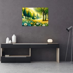 Kép - Falu sárga-zöld színekben (70x50 cm)
