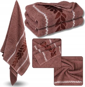 Korall pamut törölköző dekoratív hímzéssel, levelekkel 48x100 cm x2