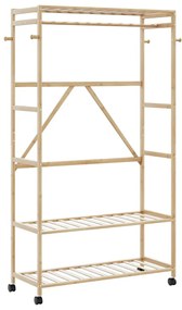 bambusz ruhaállvány polcokkal és kerekekkel 110x40x180 cm