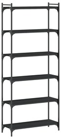 6 szintes fekete szerelt fa könyvespolc 80 x 30 x 188 cm