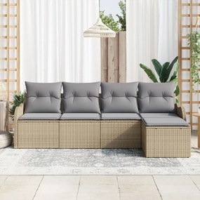 5 részes kanapé szett párnákkal bézs poli rattan, 2 személyes kanapé tárolóval és párnákkal bézs poli rattan
