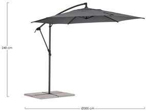 Tropea Kerti /terasz napernyő, Bizzotto, Ø 300 cm, oszlop Ø 46-48 mm, acél/poliészter, sötétszürke