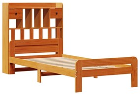 barna tömör fenyőfa könyvespolcos ágy matrac nélkül 75 x 190 cm