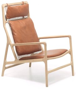 Dedo fotel tömör tölgyfa lábakkal, konyakbarna bivalybőr ülőpárnával - Gazzda