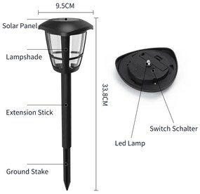 Aigostar - 12 db-os napelemes LED lámpa szett, LED/0,06W/2V, 33,8 cm, 6500K, IP44, fekete