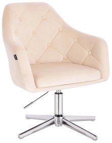 HR831CROSS Krémszínű modern velúr szék krómozott lábbal