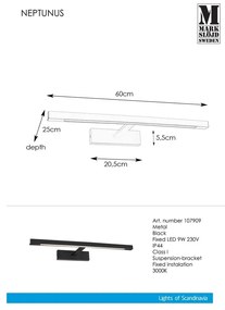 Fekete LED fali lámpa (hosszúság 60 cm) Neptunus – Markslöjd