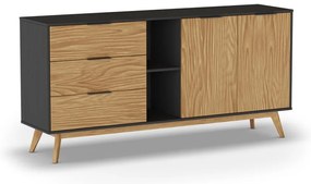 Fekete-natúr színű borovi fenyő alacsony komód 165x80 cm Lavis – Marckeric