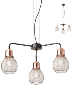 Redo 01-1579 - Kábelen függő EDISON csillár 3xE27/42W/230V átm. 53 cm fekete/réz