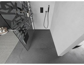 Mexen Kioto+, Walk-In zuhany paraván polccal és akasztóval 130 x 200 cm, 8 mm átlátszó üveg fehér mintás, grafit profil, 800-130-121-66-85