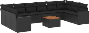 vidaXL 11 részes fekete polyrattan kerti ülőgarnitúra párnákkal
