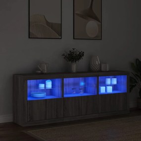 szürke sonoma tálalószekrény LED-világítással 181,5x37x67 cm