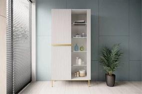 Nicole vitrin 100 cm hornyolt előlappal - matt fehér / arany lábakkal