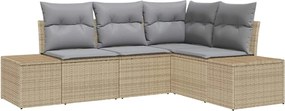 vidaXL Kerti Kanapé Szett 4 pcs Beige és Világosszürke polirattan