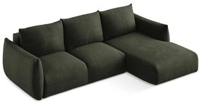 Zöld kinyitható sarokkanapé (jobb oldali-heverő résszel) Leila – Makamii
