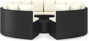 vidaXL 9 részes fekete polyrattan kerti kanapészett párnákkal