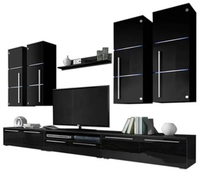LOBO nappali fal, fenti szekrények: fekete, lenti szekrények: fekete