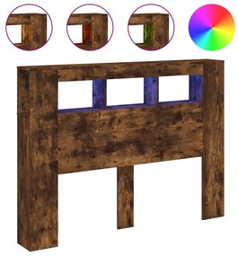 füstüs tölgy színű szerelt fa LED-es fejtámla 140x18,5x103,5 cm