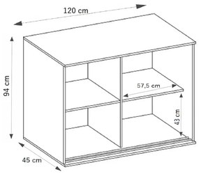 Tablet 2 120 Tolóajtós Komód 120cm, Szürke Hamu