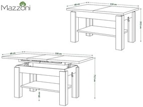 Mazzoni ASTORIA Barna Tölgy - NYITHATÓ/MAGASÍTHATÓ DOHÁNYZÓASZTAL POLCOS ÉTKEZŐASZTAL ÉS DOHÁNYZÓASZTAL EGYBEN