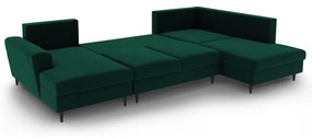 Zöld bársony kinyitható tárolóhelyes sarokkanapé (jobb oldali-U alakú) Kyoto – Cosmopolitan Design