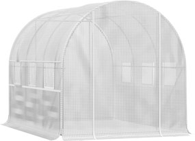 Outsunny Kert Tuning Üvegház, 6m²-es tréning üvegház 6 felhúzható ablakkal és 1 ajtóval, PE borítású horganyzott acél szerkezet, fehér | Aosom