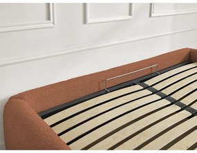 Narancssárga kárpitozott ágyneműtartós-ágytámla nélkül franciaágy ágyráccsal 160x200 cm Inera – Bobochic Paris