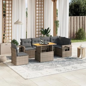 7 részes szürke polyrattan kerti ülőgarnitúra párnákkal