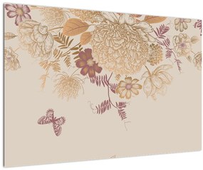 Kép - szüret virágok és pillangók (90x60 cm)