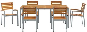 7 részes kültéri étkező szett természetes fa akác és fém
