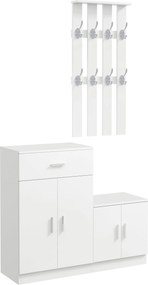 HOMCOM Cipőtartó és Kombinált Akasztó a Bejárathoz és Hálószobához, Fa, 100x32x187cm, Fehér | Aosom