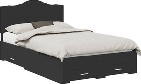 vidaXL Ágykeret fejtámlával fiókkal Fekete 135 x 190 cm Faanyag