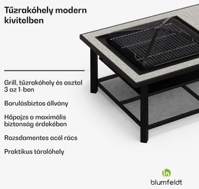 Blumfeldt Merano Avanzato L, 3 az 1-ben tűzrakóhely grill funkcióval, használható asztalként, 122 x 87 cm