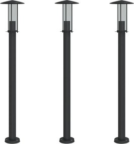 vidaXL 3 db fekete rozsdamentes acél kültéri állólámpa 100 cm