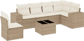 vidaXL 7 részes bézs polyrattan kerti ülőgarnitúra párnákkal