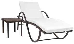 vidaXL barna polyrattan napozóágy párnával és asztallal