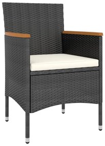 4 részes fekete polyrattan kerti szék- és zsámolyszett