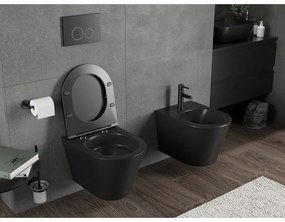 Mexen Rico, falra akasztható wc csésze 490x360x370 mm, Perem nélküli Tornado + duroplast wc ülőke, matt fekete, 30721085T